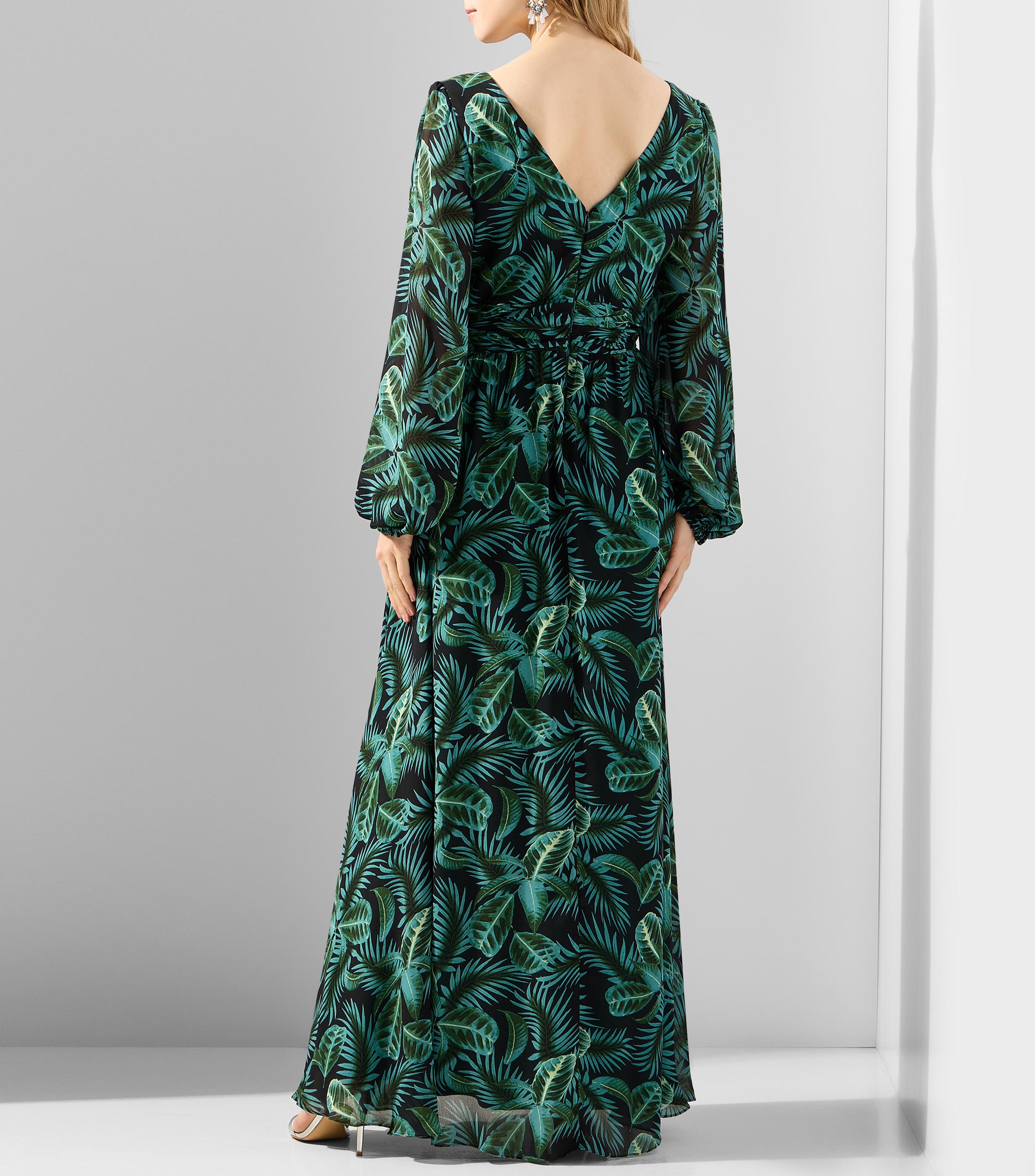 Vestido de fiesta largo manga larga estampado Mujer
